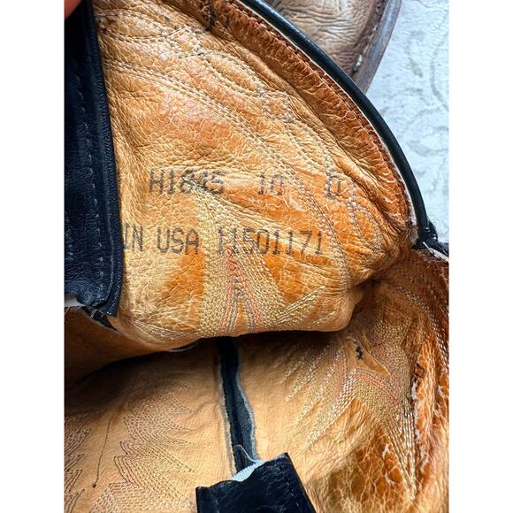 Vintage Tony Lama 6184 Pecan Taurus Shoulder Cowboy Boots Men\'s Size 10 main image 6